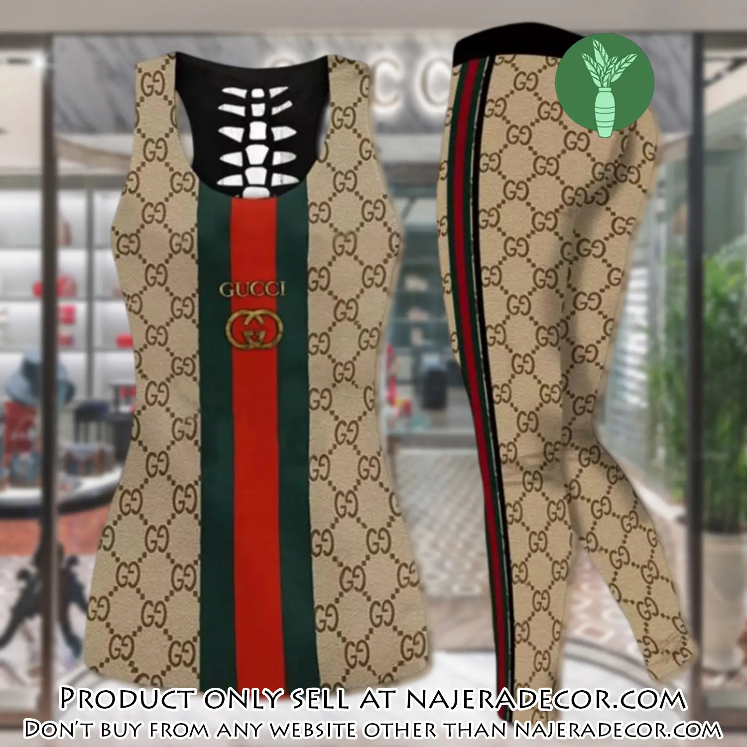 Gucci stripe tank top leggings set luxury brand for women yoga gym njr3007464